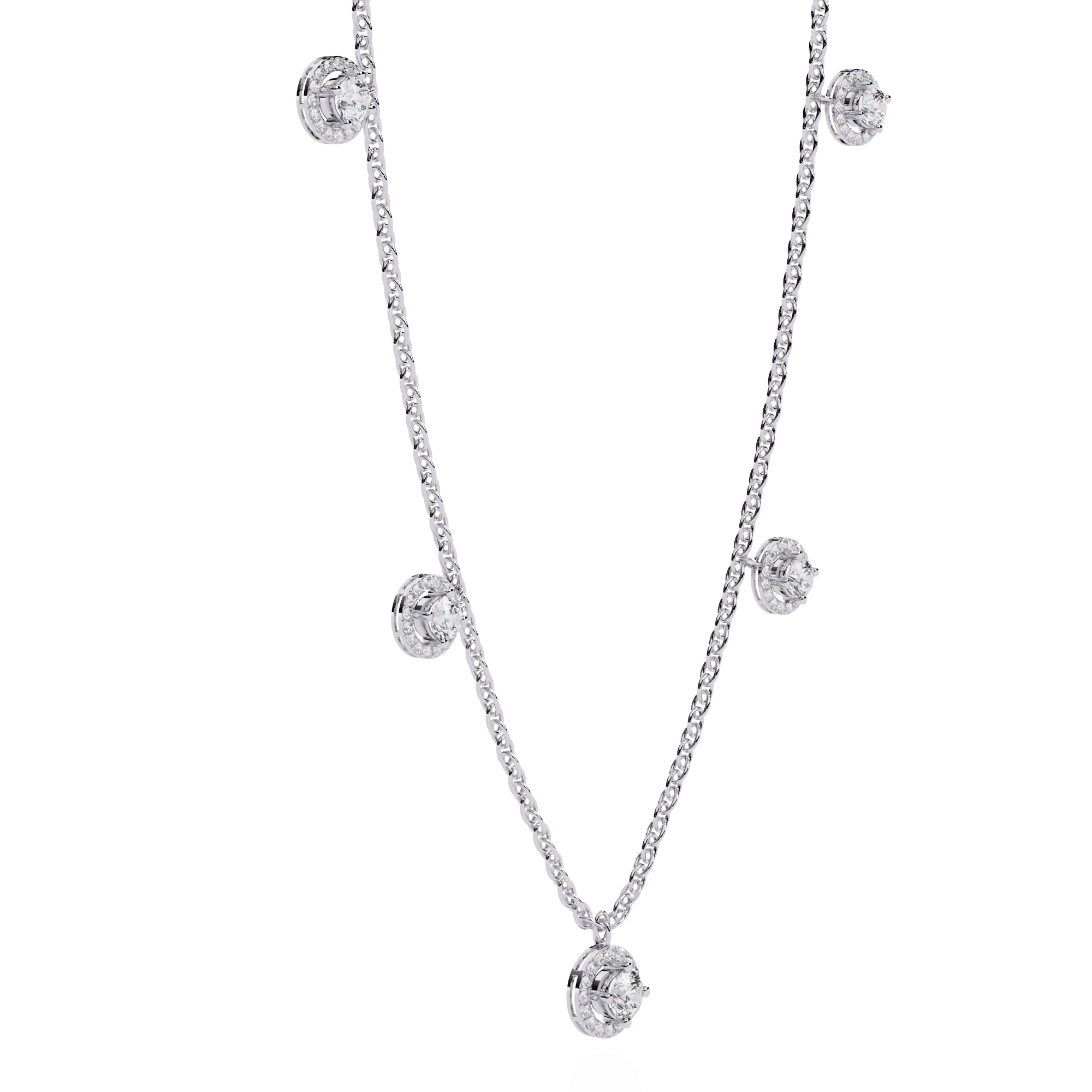 Gold Diamond Halo Drop Necklace